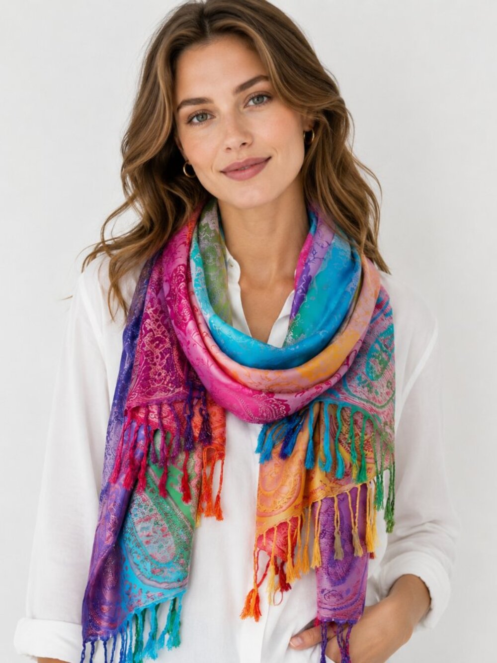 Women's Silk Scarf - Luxury Satin Shawl Wraps -Multicolor